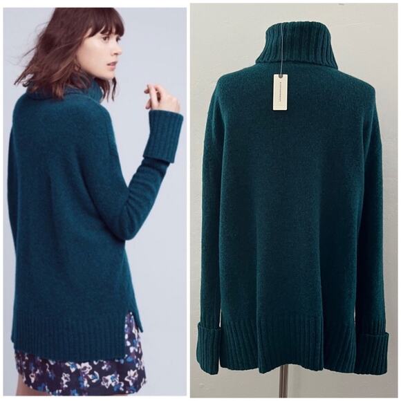 Anthropologie Moth Fireside Knit Sweater Turtleneck Ribbed in Sapphire XS NWT - Picture 2 of 15